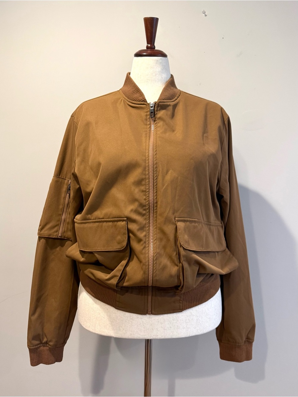 Tahari Womenβs Brown Bomber Jacket - Casual Zip Front